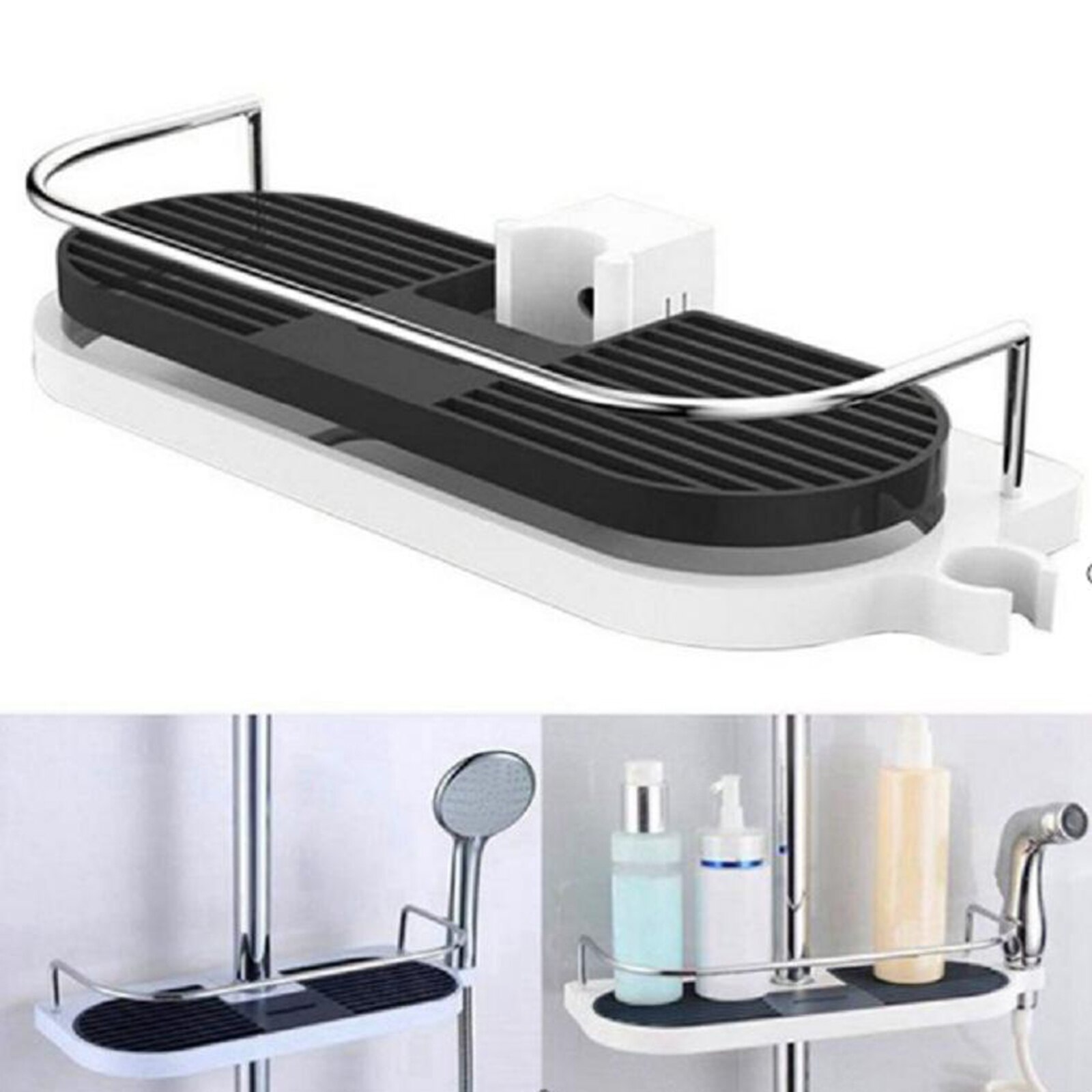 Multifunctionele douchecaddy badkamerplank organizer douchestang ladehouder eenvoudig te installeren