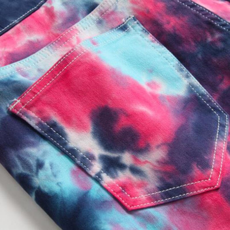 Tie-dye Men&amp;#39;s Tight Stretch Jeans Men&amp;#39;s Slim Trousers Motorcycle Casual Pants Punk Pants
