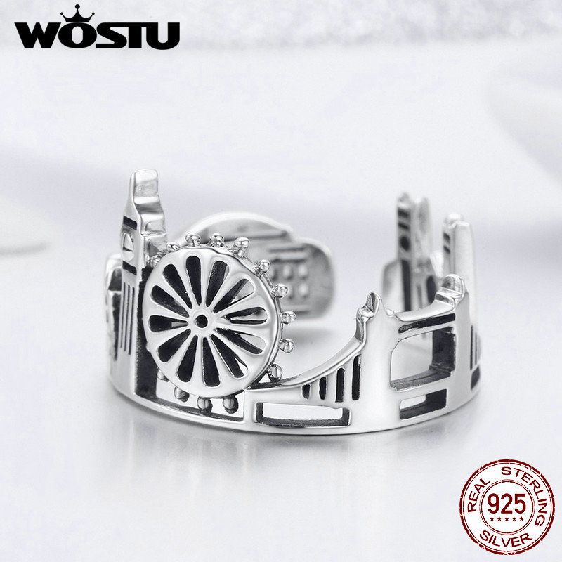 Wostu Top 925 Sterling Zilver London City Ringen Voor Vrouwen Romantische Vintage Ring Mode Punk Partij Sieraden Beste Cadeau CQR474