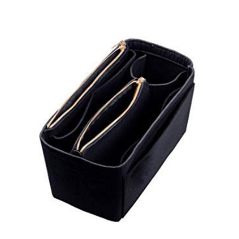 Purse Organizer Insert Felt Bags Handbag Tote Shaper Multi Pocket LX9F: Black / 34 x 17 x 18cm