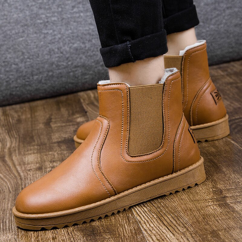 Classic Brand Men Sheepskin Leather Snow Boots Shearling Wool Fur Lined Winter Boots Keep Warm Shoes Waterproof Brown