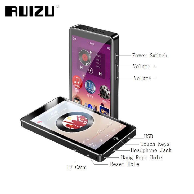 Ruizu H1 MP4 Speler 4.0 Inch Full Touch Screen Met Bluetooth 5.0 Fm Radio Recording E-book Video Muziekspeler Gebouwd-In Speaker