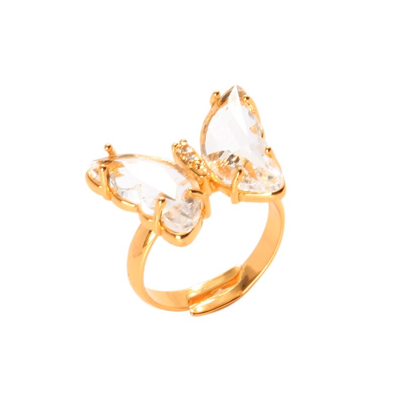 Kissme prachtige veelkleurige glazen vlinder sieradenset voor vrouwen, goudkleurige messing insectenoorbellen, kettingen en ringen