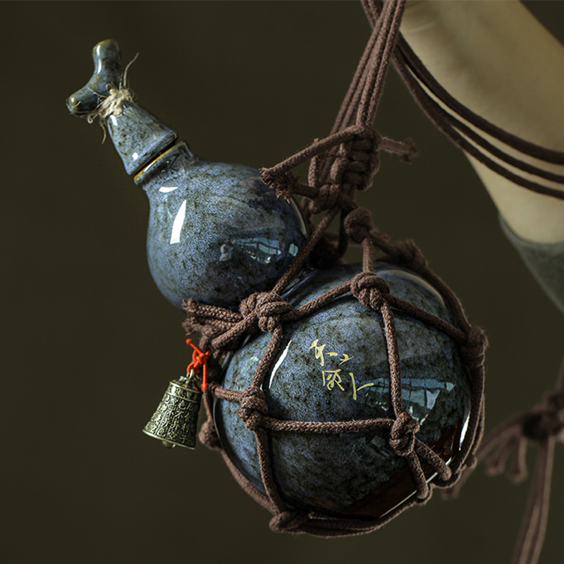 Ancient Style 700ml Wukong Bottle Gourd Wine Bottle Ceramic Cup Destiny Of Heaven Net Bag Wine Gourd Set The Water Kettle: Red