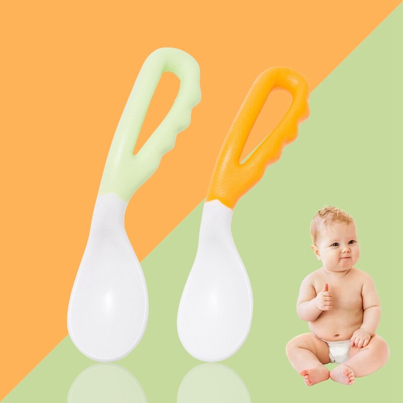 Bebé chico bebé niño cuchara de alimentación formación cuchara cubiertos vajilla comida cabezal curvo curva utensilios niños suministros