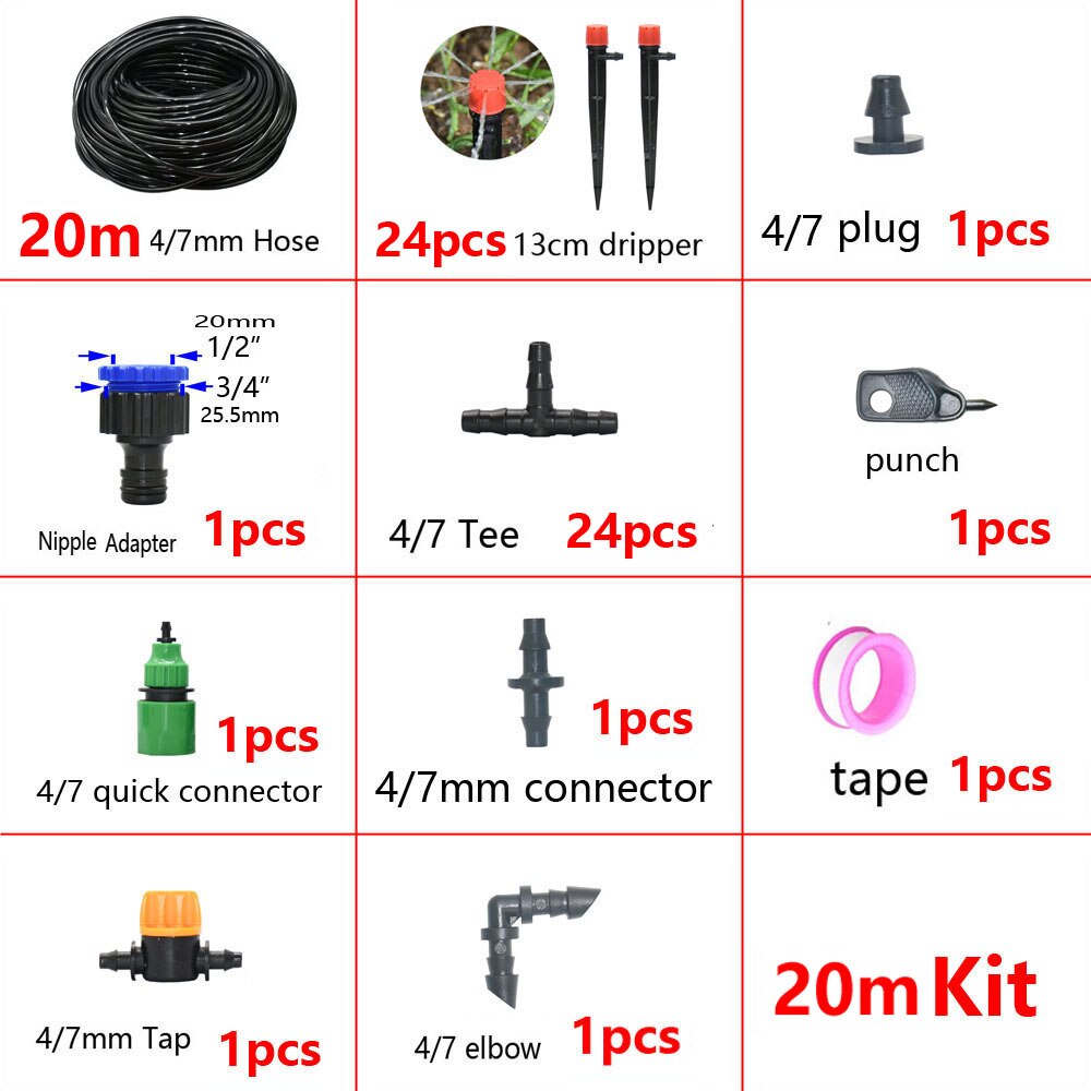 5-50M Automatic Garden Watering System DIY Timer Water Drip Irrigation System Plant Watering Kit Red Drippers Set: Blue