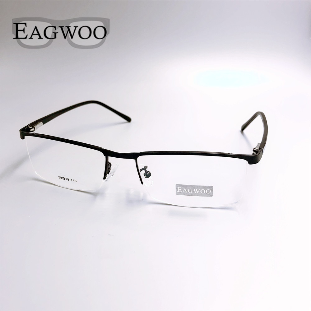 Metalen Aluminium Half Velg Optische Frame Prescription Mannen Rechthoekige Brillen Business Bril Sport Spektakel Breed Grote Gezicht 58mm
