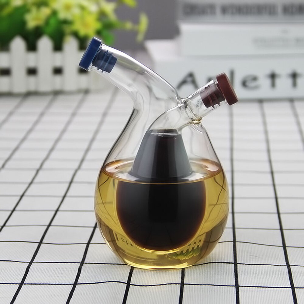 Botella de vidrio de doble capa para salsa y aceite, tarro de vidrio para vinagre, condimentos, botellas selladas para almacenamiento de cocina, frascos, herramientas de cocina, 2 en 1: B