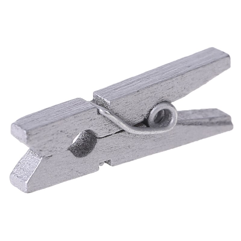 100Pcs Small Size 25mm Mini Natural Wooden Clips for Photo Paper Pegs Clothespin Craft Decoration School Office Supplies: Silver