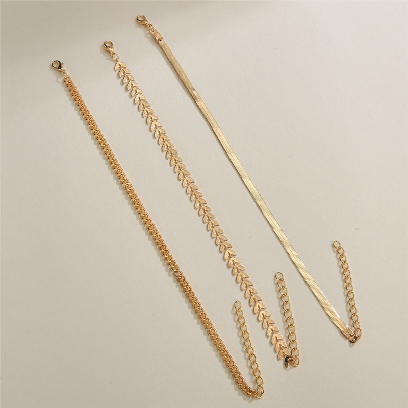 LETAPI 3pcs/set Gold Color Simple Leaf Female Anklets Foot Jewelry Leg Anklets On Foot Ankle Bracelets For Women