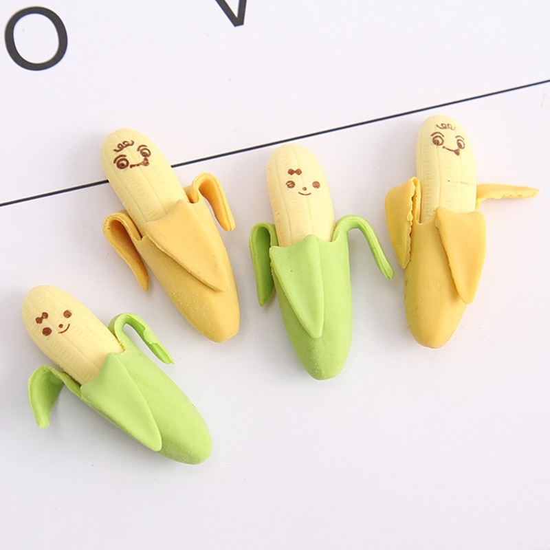 6pcs Banana Correction Rubber Eraser for Pencil Erasing Correcting Novelty Erasers Stationery Office School Student A6414