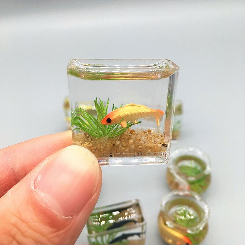 12 Simulatie Miniatuur Glas Koi Aquarium Vierkante Aquarium Poppenhuis Accessoires Thuis Model