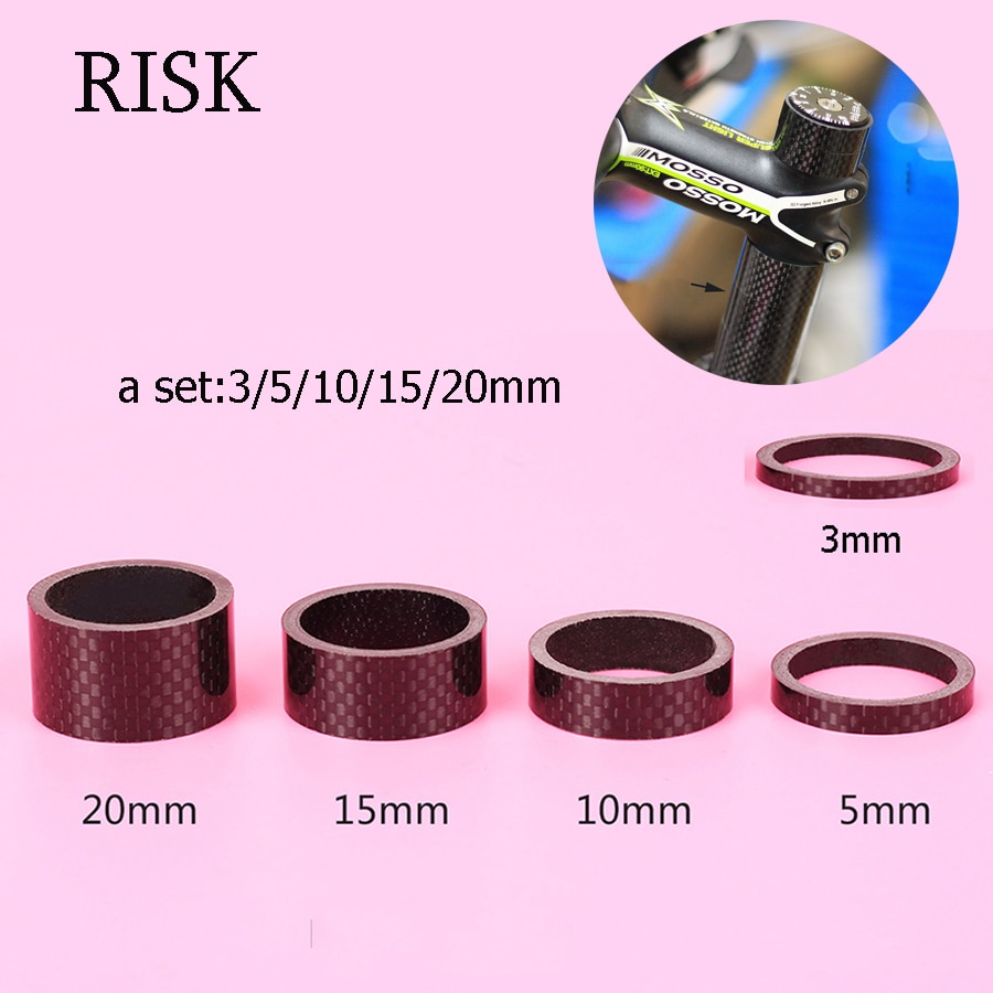 Risico 5 Pcs 1-1/8 Inch Fiets Headset Carbon Fiber Washer Set Fiets Headset Stem Spacers Kit Fiets Fix refit 3 Mm 5 Mm 10 Mm 15 Mm 20 Mm