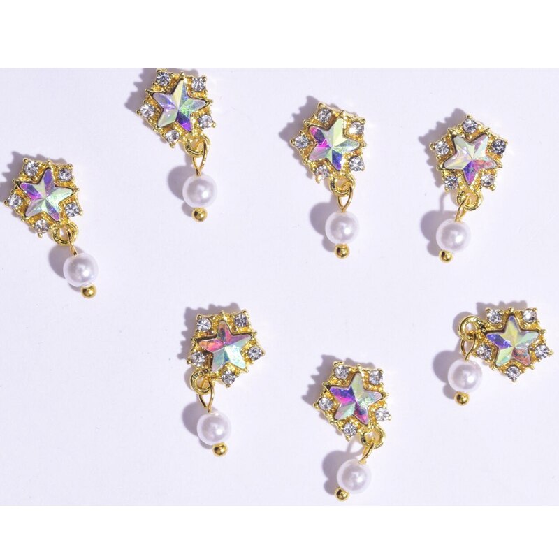 10-16mm 10pcs Zircon Nail Charms Pierced Fingernail Jewelry 14 Styles of Charms Pearl L-Long Reusable nail nail charms