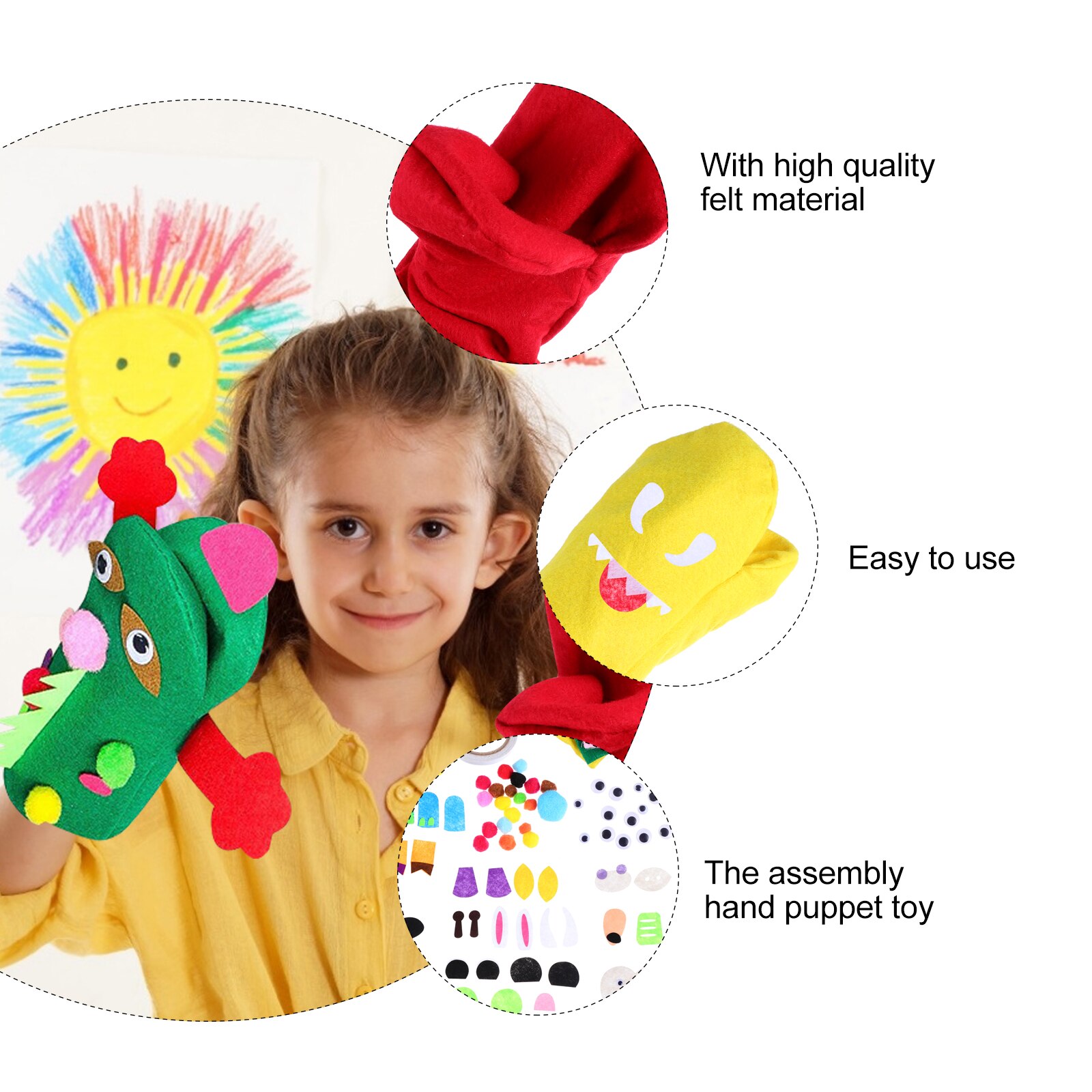 1 Set Kids Felt Craft Set Hand Puppet Making Kit DIY Art Craft Supplies