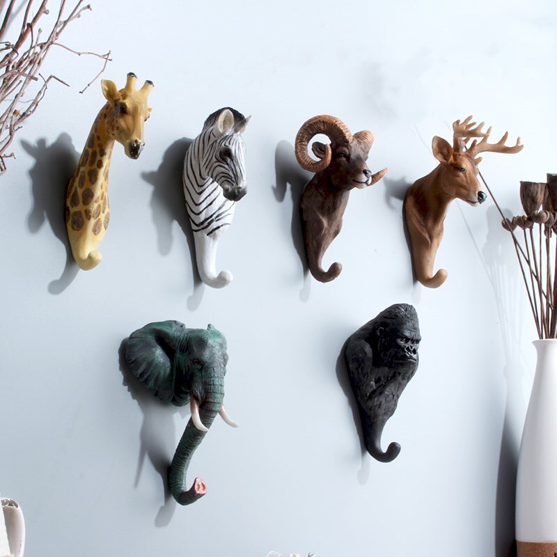 Ganchos de resina para colgar ropa, anzuelos de animales, antílope, cebra, elefante, jirafa, orangután, decoración de pared, 1 ud.