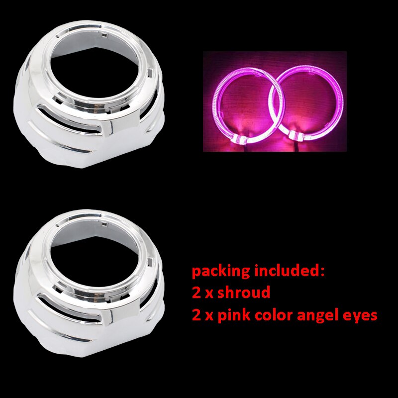 TAOCHIS 3.0 inch Bi-Xenon Projector Lens Shroud With Light Guide Angel Eyes Headlights for bi led Projector Lens: pink