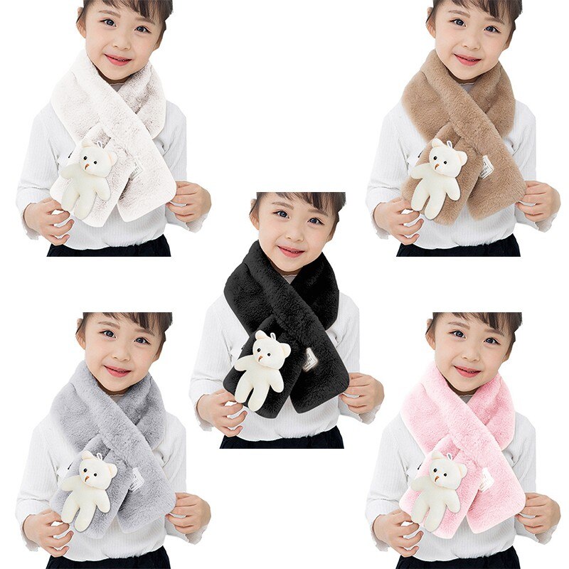 Children Girls Scarf Plush Fur Scarf Cute Bear Decor Collar Shawl Neck Warmer For Winter