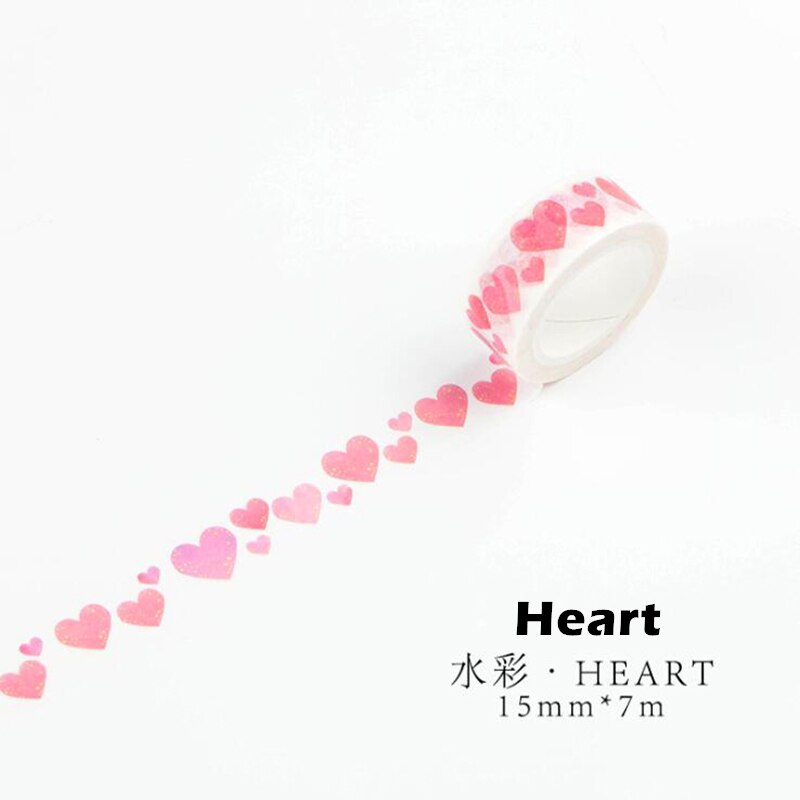 Akvarel papir washi tape 15mm farve hjerte diamant ballon galakse selvklæbende malertape dekoration klistermærker hjemme diy kunst  f147: Hjerte