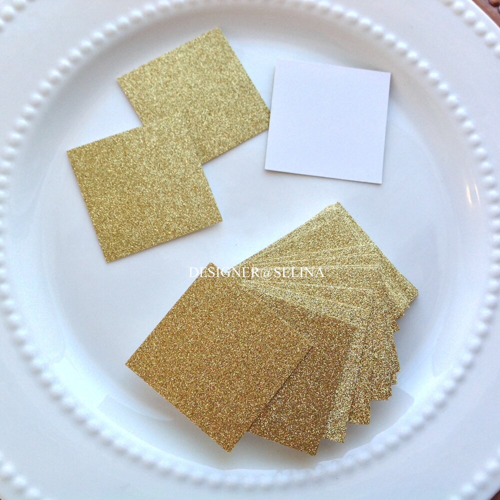 50 Pcs Elegante Vierkante Goud Glitter Cardstock, Glittery Trouwkaarten Gunst, Strooi Tag, diy Supplies