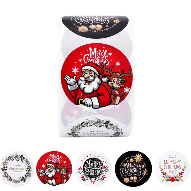 1/1.5 Inch Merry Christmas Sticker Santa Claus Elk Pattern Sticker Party Decoration Sticker Baking Sticker Label: B 38mm 100pcs