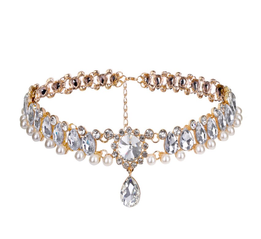 Luxury Multilayer Crystal Rhinestones Choker Necklace Women Indian Ethnic Statement Large Collar Necklace Jewelry: Light Yellow Color