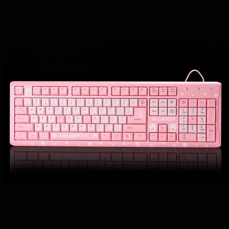 Pink KTCAT Keyboard USB Wired Cute Girls Ultra-thin Computer USB Keyboard For Desktop Girls: Pink