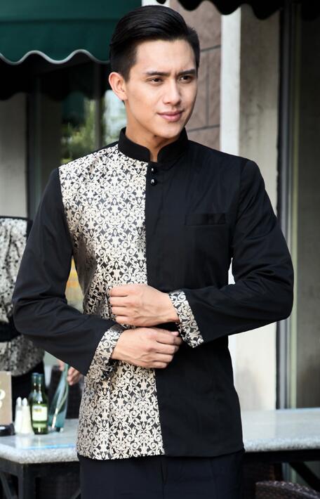 Restaurant Food Service Waiter Uniform Long Sleeve KTV Waitress Jacket Women Men Chef Jacket Hotel Uniforms Cafe Chef Jacket 9: men silver / L