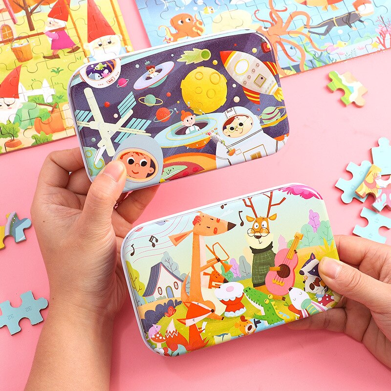 60 Pieces Wooden Puzzle Toys for Children Cartoon Animal Vehicle Wood Jigsaw Baby Montessori Educational Toy Kids Christmas