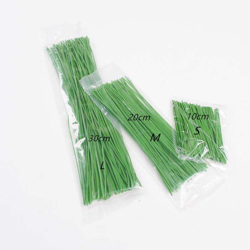 Lot de 100 attaches métalliques pour plantes de jardin prédécoupées, prêtes à être coupées, petites et courtes, vertes, accessoires de fixation pour plantes de jardinage