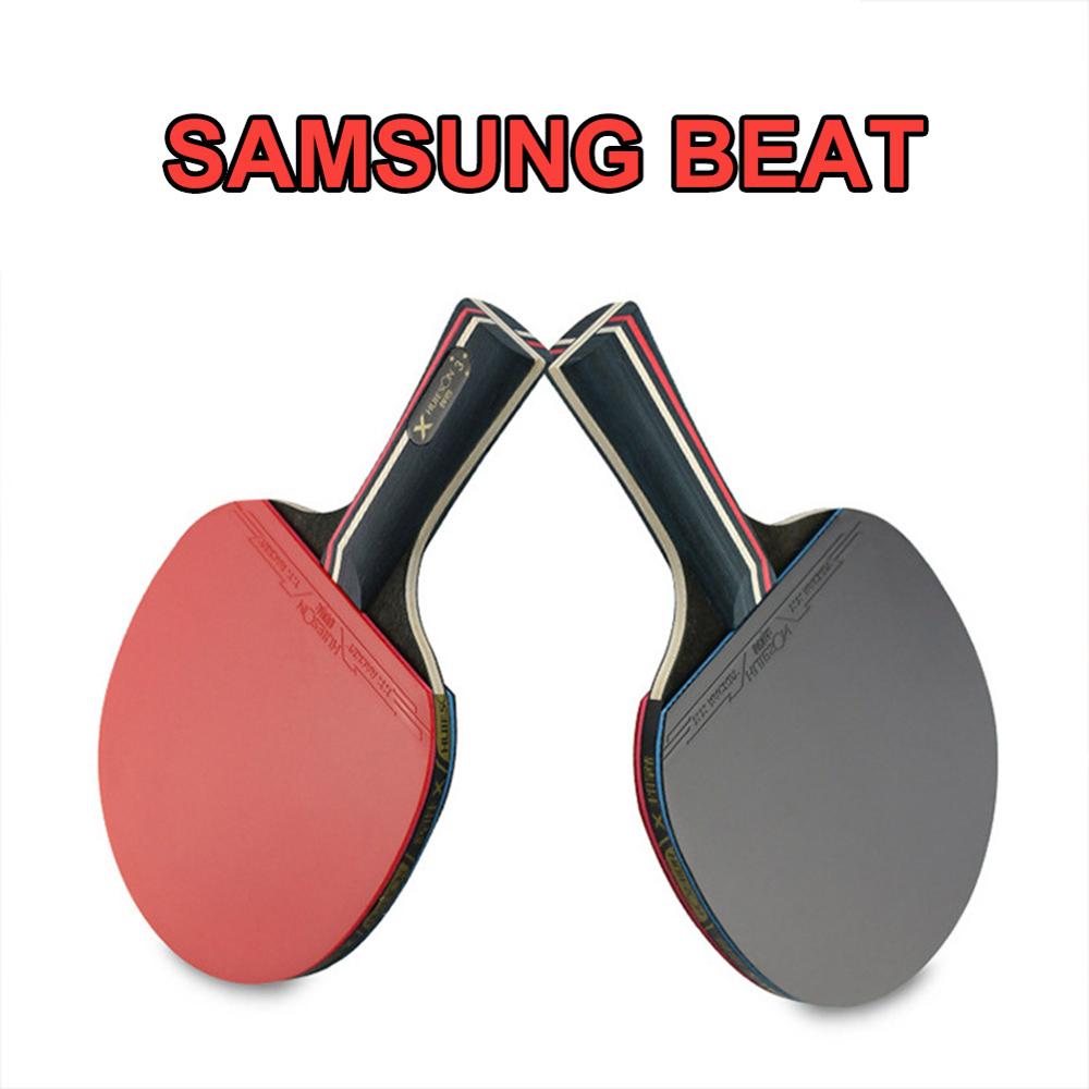Dupla face longa alça curta raquete de tênis de mesa profissional raquete de ping pong 1 par de raquetes 3 bolas conjunto