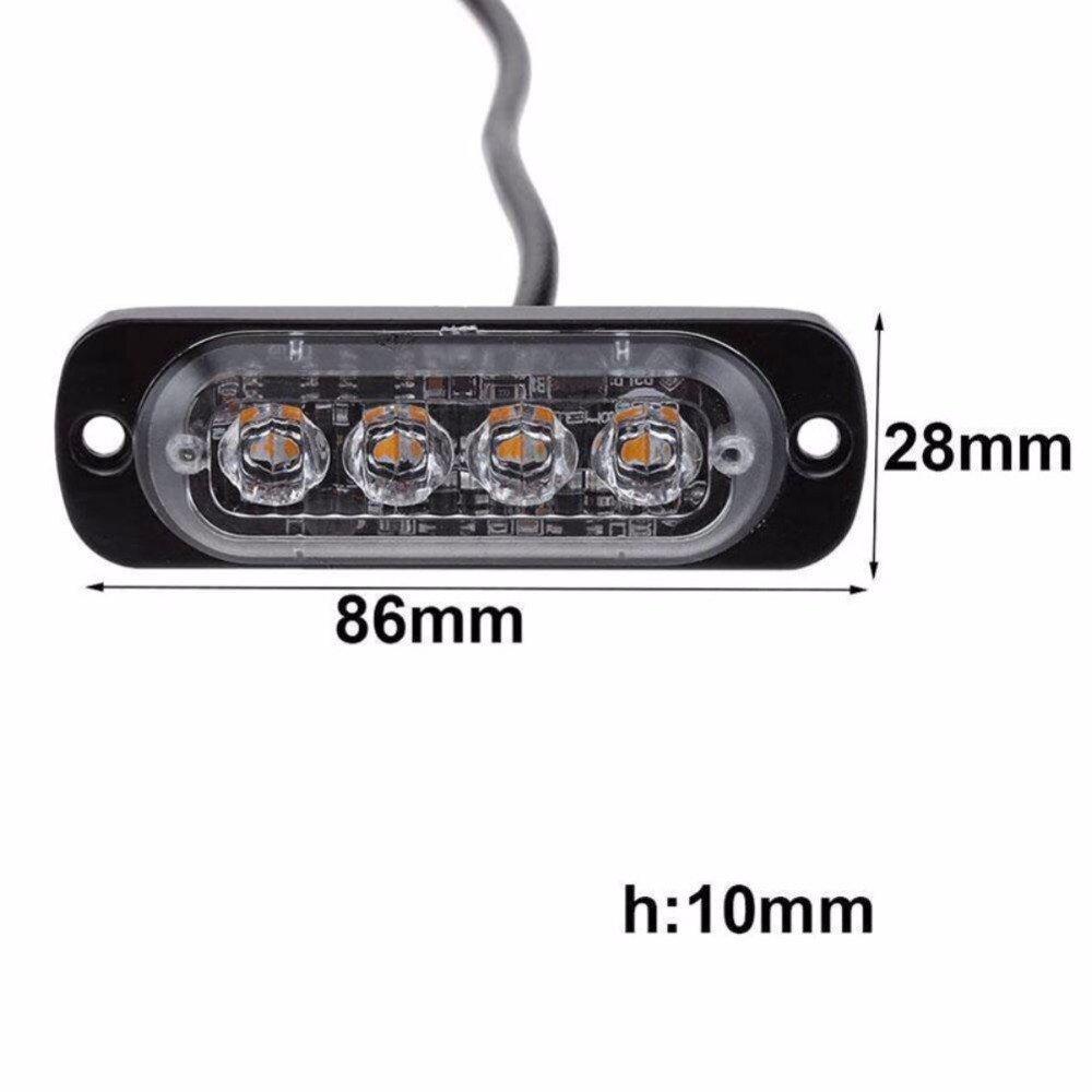 Voyant stroboscopique 12V-24V 4 LED, clignotant, lumière stroboscopique, lumière d'urgence pour voiture et camion, lampe de signalisation ambre