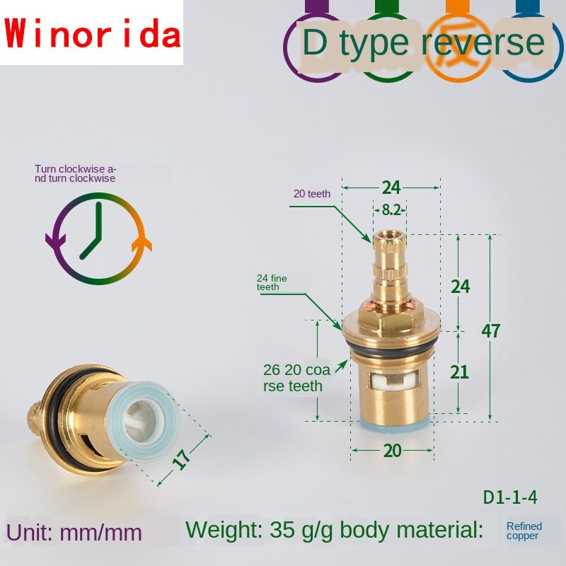 Faucet Copper Valve Core and Cold Water Fast Opening Triangle Valve Switch Ceramic Valve Core Copper Head Repair Parts: Section D reverse