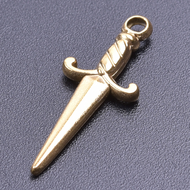Mini dijes de espada, cuchillo gótico, suministros para fabricación de joyas, colgante de acero inoxidable, accesorios para collares DIY, 5 uds.