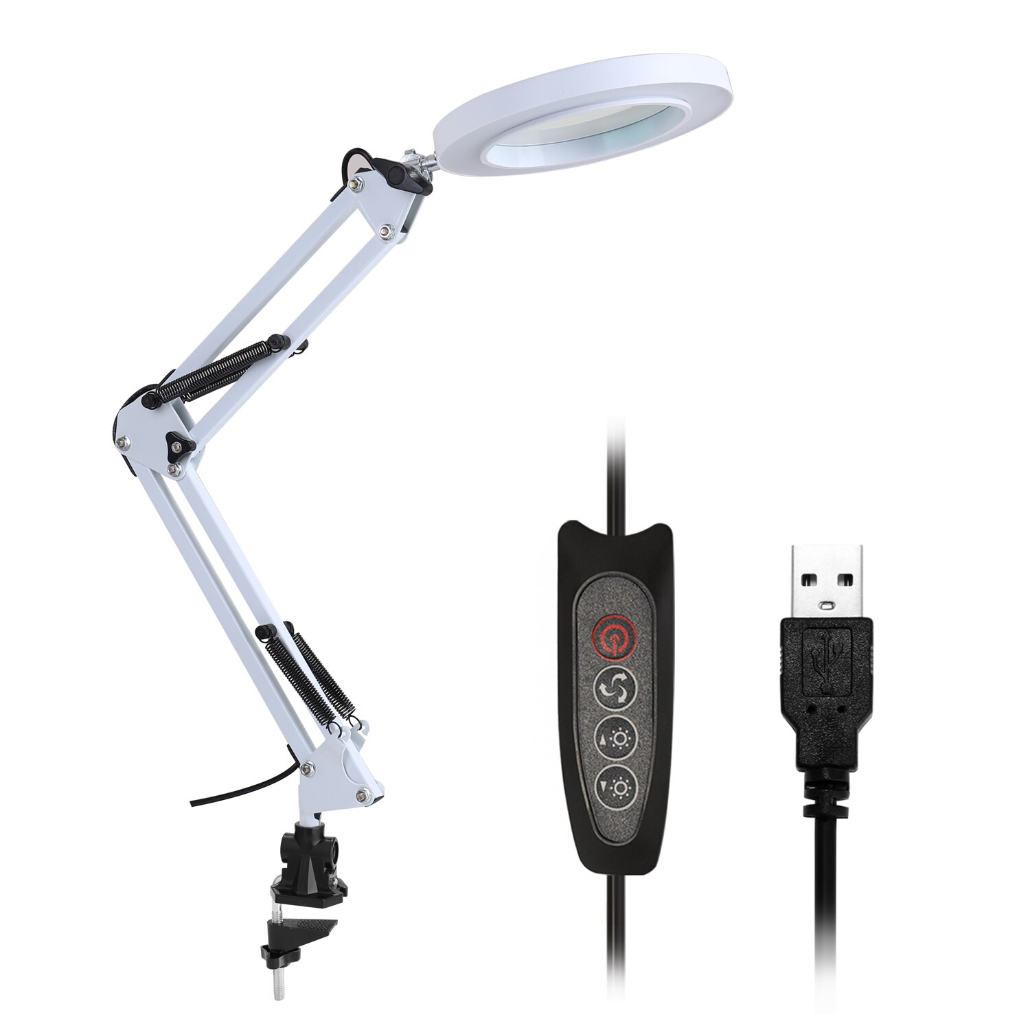 Kkmoon Verlichting Led 5X Vergrootglas Bureaulamp Met Klem Handen Usb-Aangedreven Led Lamp Vergrootglas Met 3 Modes dimbare: White C-clamp