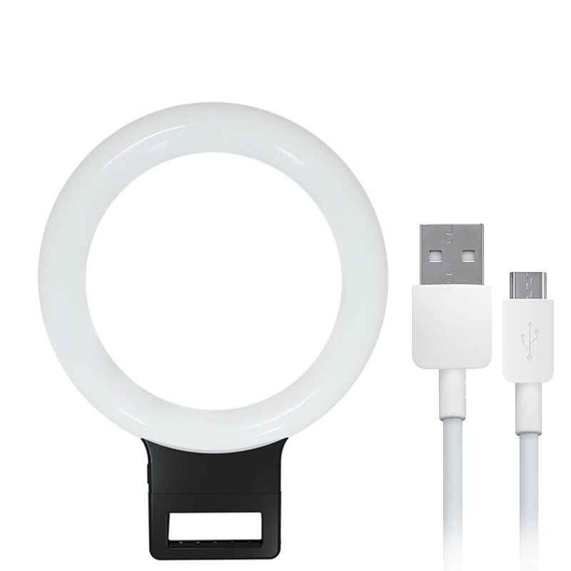 Lumière d'anneau de Selfie de Charge d'usb LED pour l'iphone X 8 7 Xs téléphone éclairage supplémentaire nuit obscurité Selfie améliorant la lumière de remplissage: Black