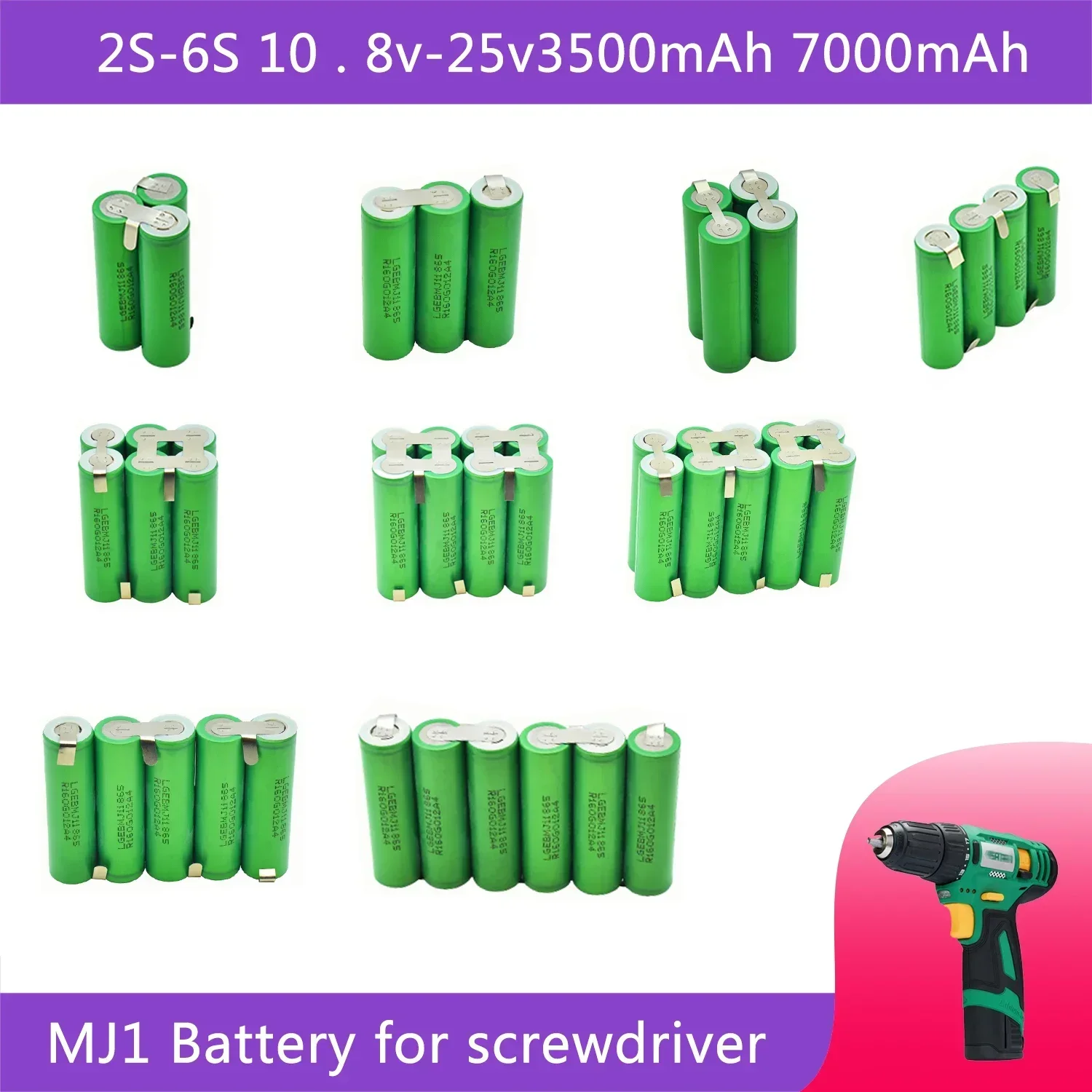 18650 MJ1 3000mAh 6000mAh 20 amps 3S 4S 5S 6S 8S 7.4V 12.6V 14.8V 18V 25.2V 29.6V For Screwdriver batteries weld battery pack