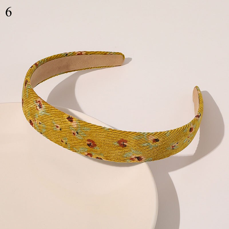 1Pc Corduroy Vrouwen Hoofdband Plaid Gestreepte Bloemen Printing Brede Hoofdband Vintage Stretch Tulband Haarband Vrouwelijke Hoofd Hoepel: 6