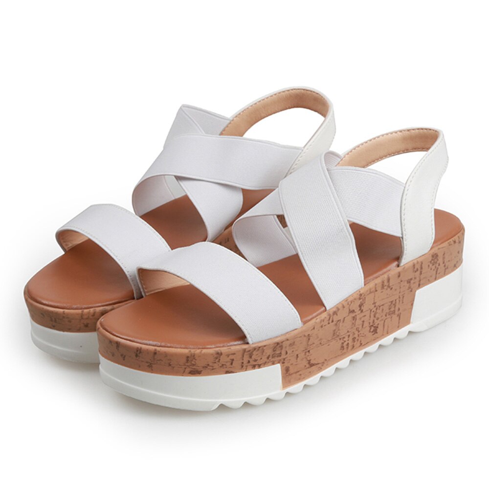 Kvinder sandaler chunky hæl åben tå sko med platform dame sandaler høj hæl komfortable kvindelige sandaler sommer sandaler  d30: Hvid / 7