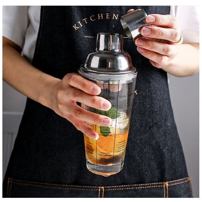 350ml Glass Cocktail Shaker Mixer Cocktail Whisks Glass Cup Set with Measurement Stainless Steel Bar Tools