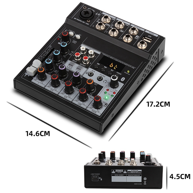 JABS Audio Bluetooth Mixer With Sound Card 4 Channel Stereo Mixing Console Portable For Pc Computer Record Live Playback