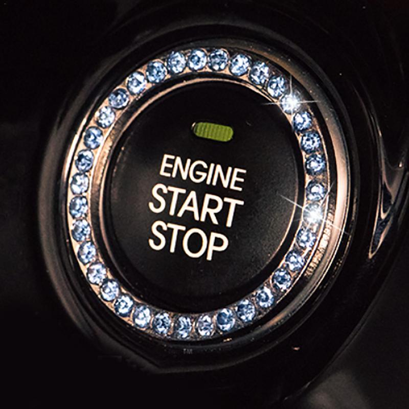 Interruptor de arranque de coche, accesorios, botón de arranque del motor, botón, adorno de anillo decorativo de cristales brillantes
