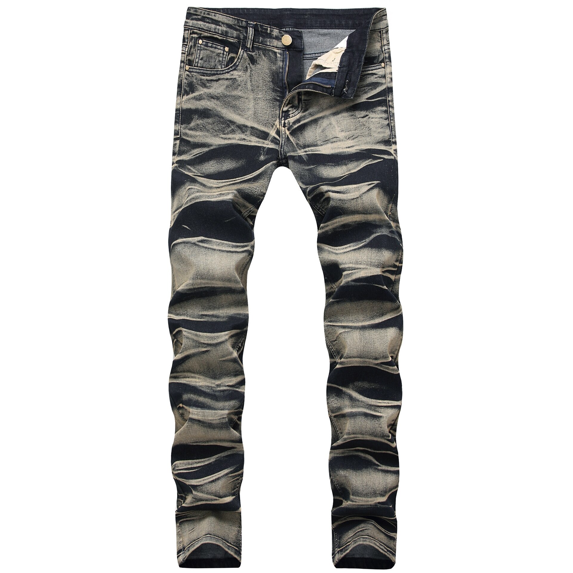 Men's Vintage Ripped Jeans Joggers Retro Yellow Distressed Denim Pants Trousers Plus Size 29-40 Skinny Jeans Men
