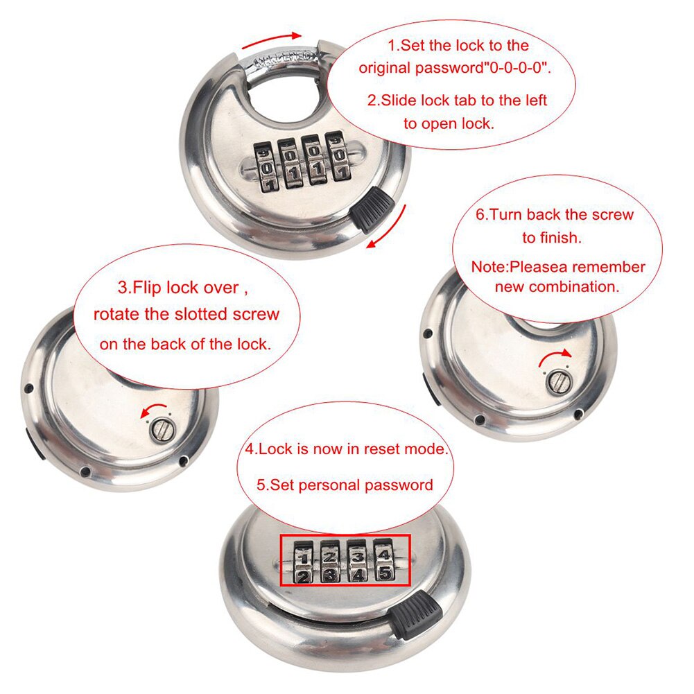 70mm 4 Digit Combination Disc Padlock Stainless Steel Trailer Storage Shed Lock Outdoor Personal Car Parts Decoration