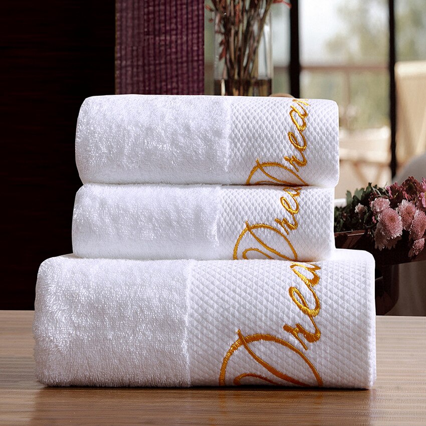 Cotton Bath Towels White Embroidery Star Hotel Luxury Bath Towel Sets Soft Face Towel Strong Water Absorbent Household Bathroom