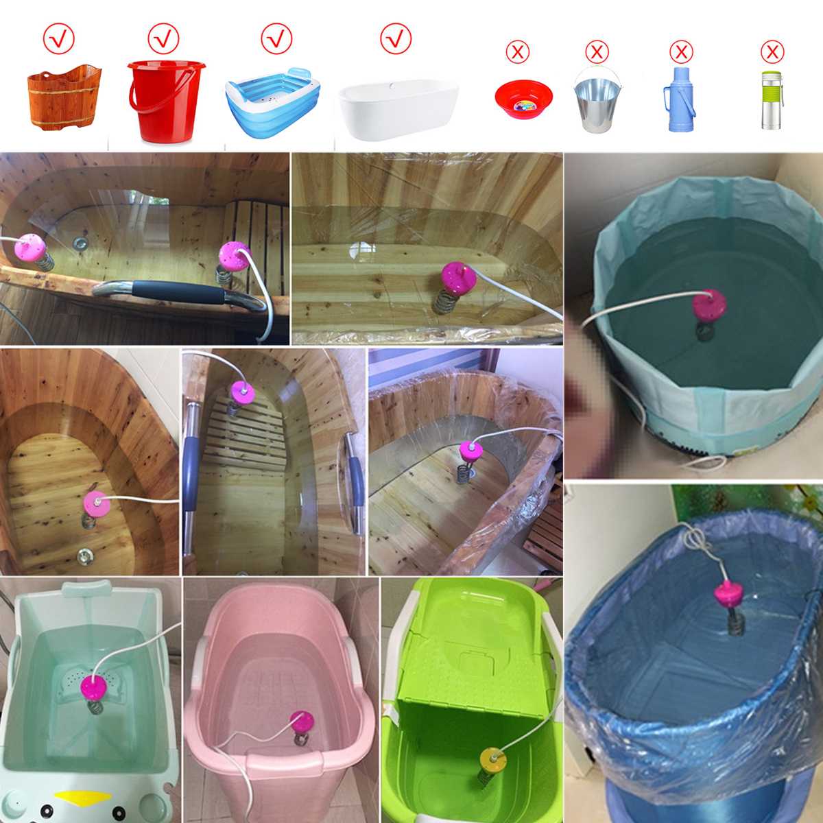 Suspension heater 3000W Stainless Steel Suspension Immersion Water Heater For Inflatable Bathtub With Electronic thermometer