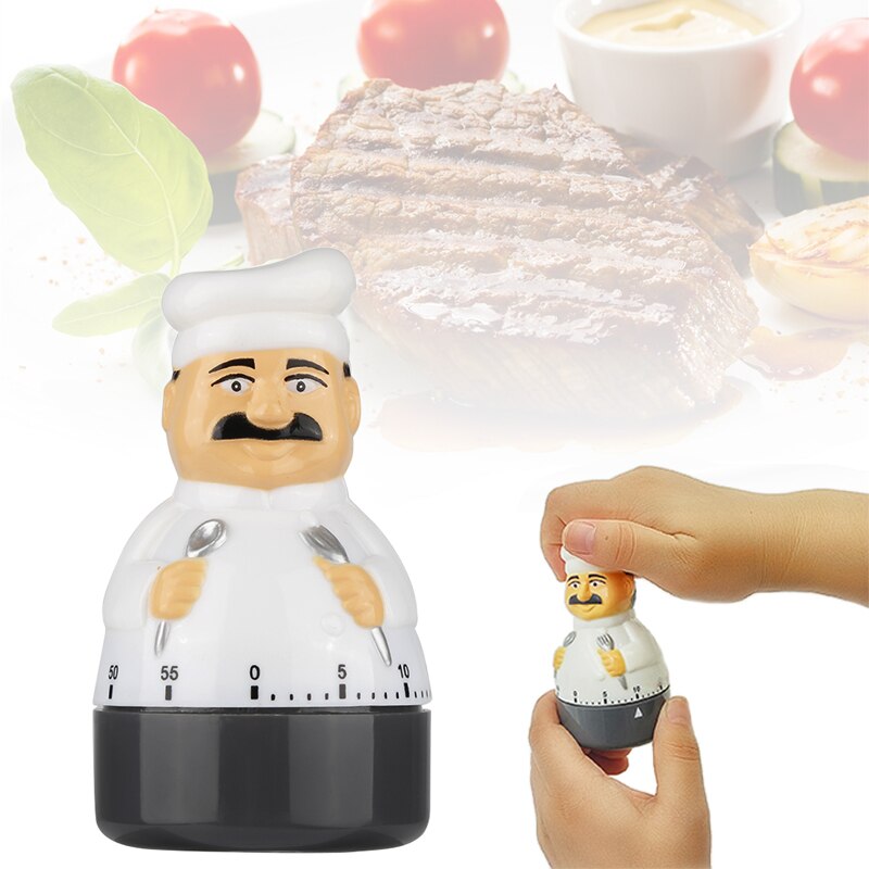 Chef Egg Shaped Timer 60 Minutes Mechanical Kitchen Novelty Fun Alarm Cook