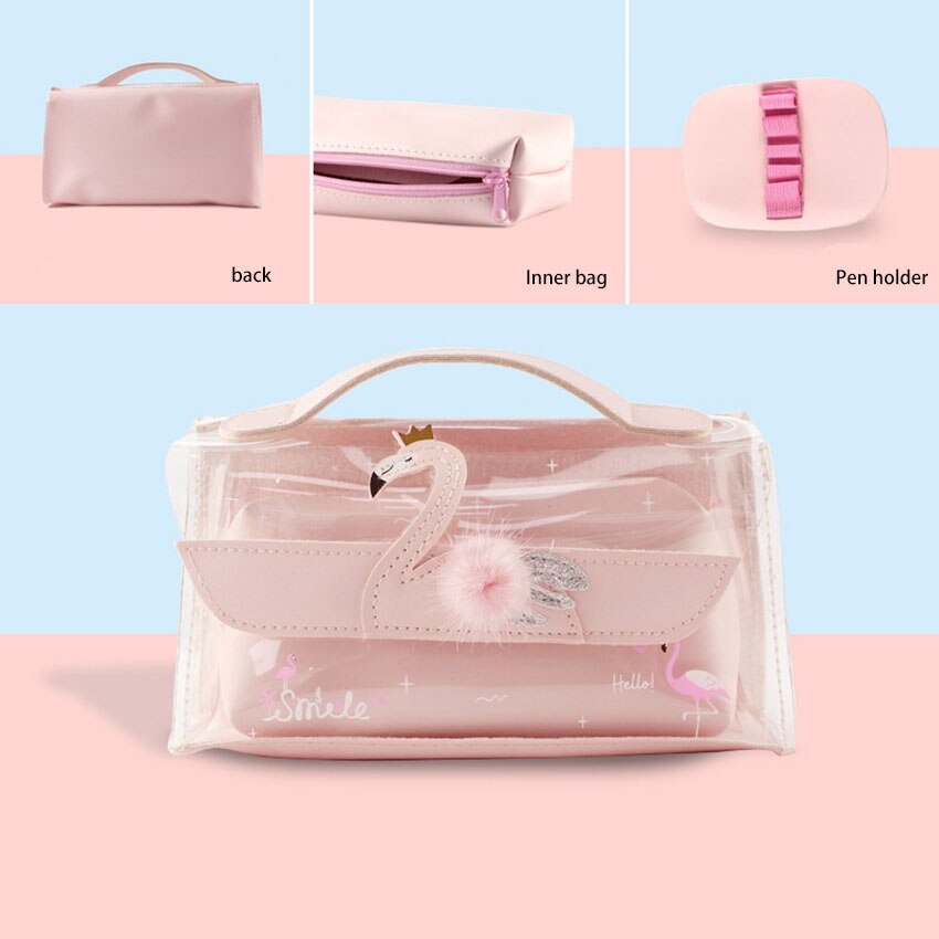 Transparante Meisje Etui Pvc Grote Capaciteit Potlood Tas Met Handvat Make-Up Case Pen Houder Box Potlood Pouch Briefpapier