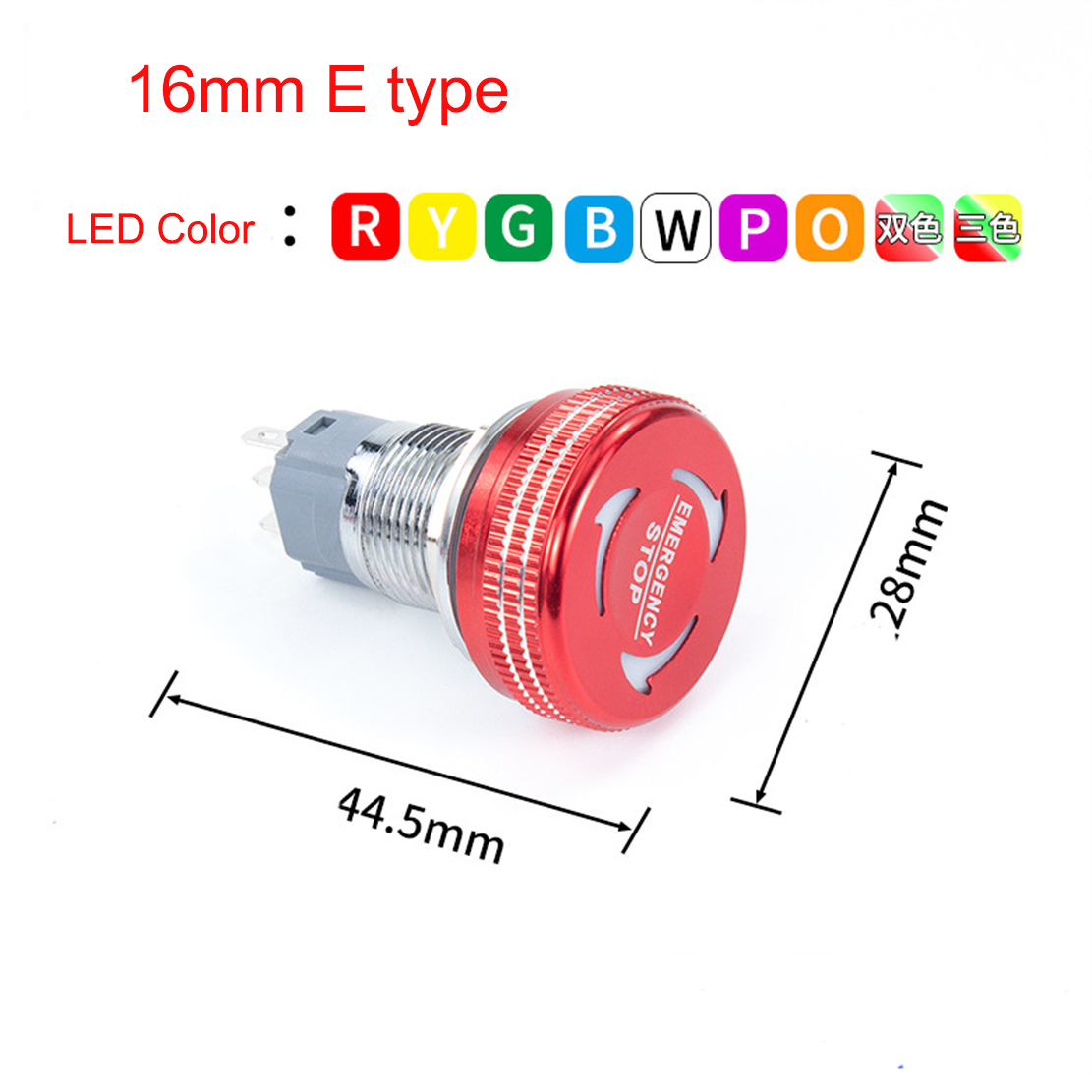 16mm 19mm 22mm Waterproof IP65 Mushroom Emergency Stop Push Button Switch with Led Light Luminescence: 4XL / green / 12V