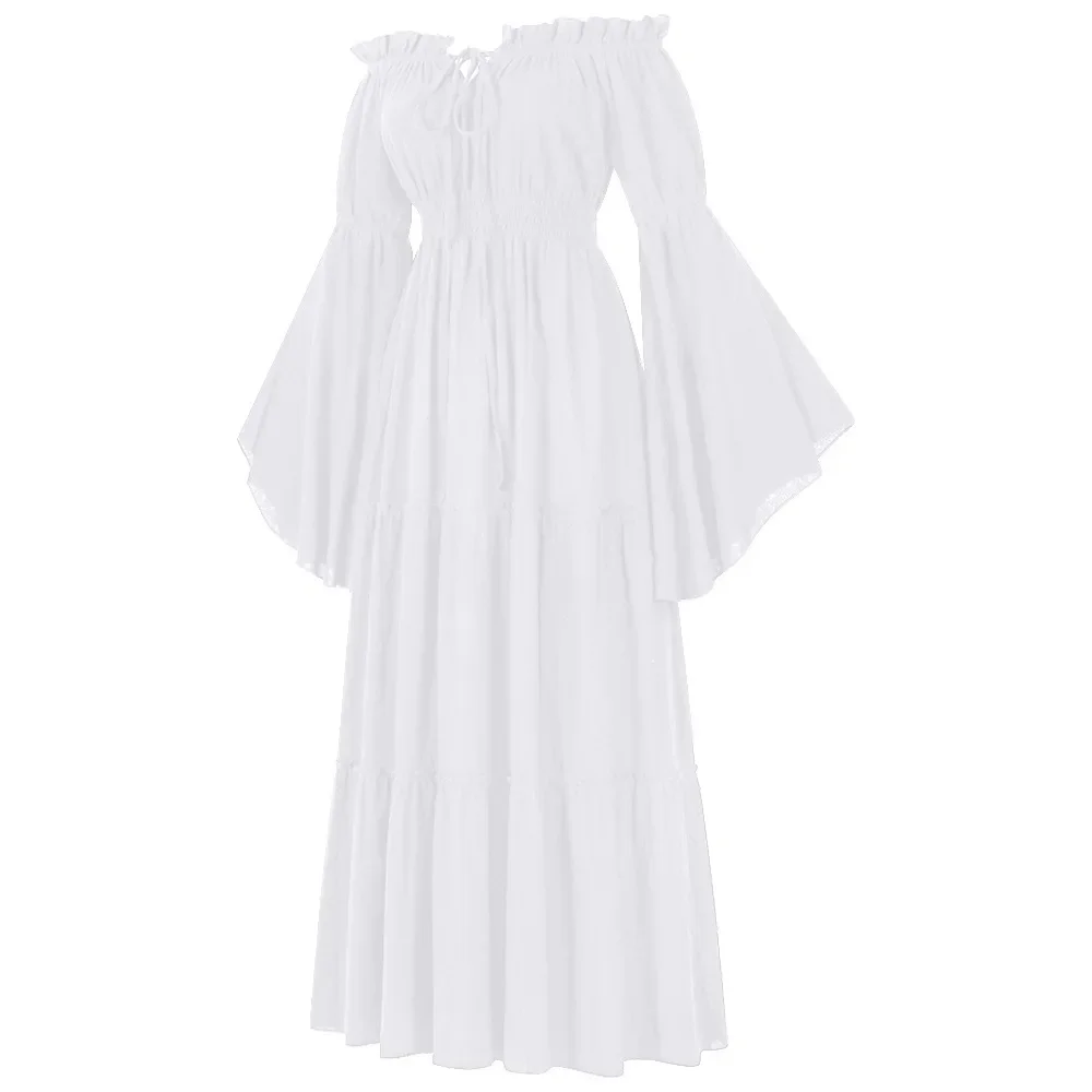 Robe Irelandise Renaissance pour Femmes, épaules dénudées, Robe paysannenovaévale, Costume de Pirate, Robe Singapur, Taille Smoc: L / Beige